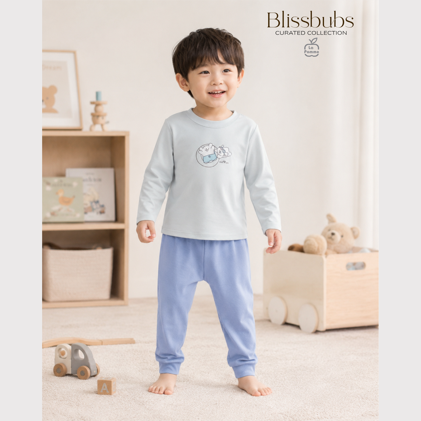Smooth Touch Blue Swim Long Set | Silky-Soft Signature Petit Comfort